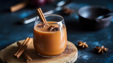 Spiced Chai Latte with Cinnamon and Star Anise. A festive, aromatic, and comforting beverage, perfect for cozy evenings.