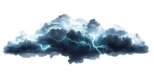 Dark storm clouds with lightning isolated on white and Lightning, Isolated on transparent background 
