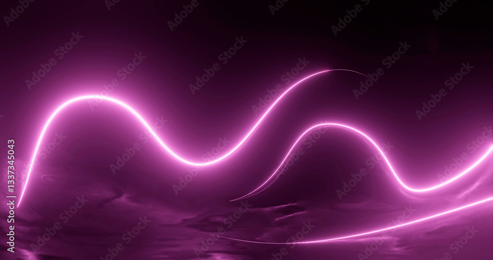 Poster 3d rendering, abstract panoramic background with neon light. laser show, pulses, equalizer, spectrum