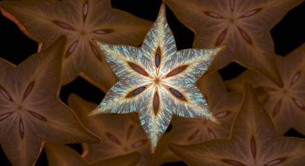 Glowing Starfruit Slice Macro Abstract Food Photography Nature s Art
