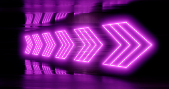 3d render. Geometric figure in neon light against a dark tunnel. Laser glow.