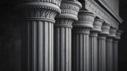 Ancient Greek columns, architectural detail, historical building facade, suitable for backgrounds, websites, or historical theme projects