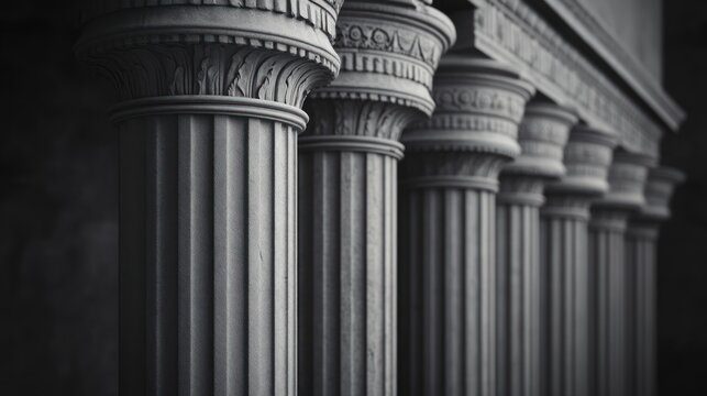 Ancient Greek columns, architectural detail, historical building facade, suitable for backgrounds, websites, or historical theme projects