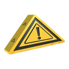 3d alert sign, caution icon, attention mark. Isolated vector yellow triangle with exclamation mark. Danger warning, reminder, emergency hazard notification symbol 