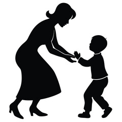 Silhouette of a loving mother and son reaching for each other.