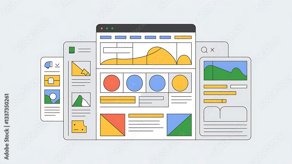 Poster digital design mockups: a collection of stylized, modern digital design mockups showcasing user inte