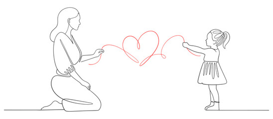 Mother and baby line art style vector illustration, mothers day celebration illustration