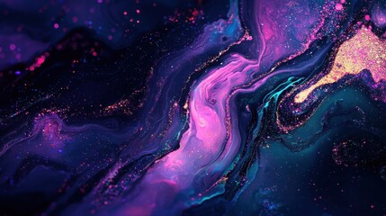 Dark and Glittered Galaxy Abstract Liquid Background 