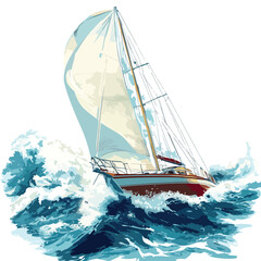 Sailboat Navigating Rough Seas and Stormy Weather