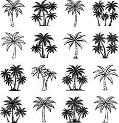 A Set of Palm Tree silhouette Vector Illustration