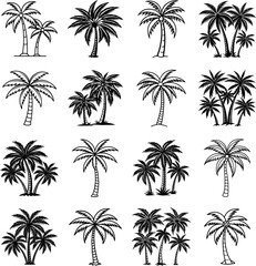 A Set of Palm Tree silhouette Vector Illustration