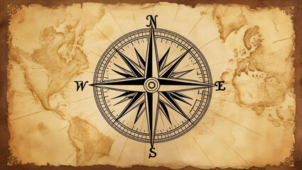 Fototapeta premium Old Compass on Vintage Map