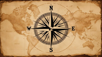 Fototapeta premium Old World Map with Compass Rose