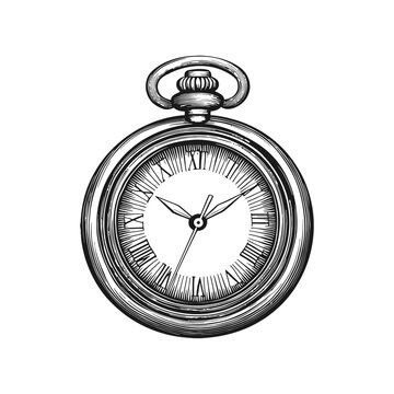 recommend clip art: Vintage Engraved Pocket Watch with Roman Numerals and Classic Design