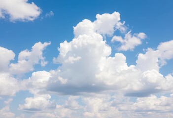 Vast, serene blue sky dotted with fluffy white cumulus clouds, white, clear