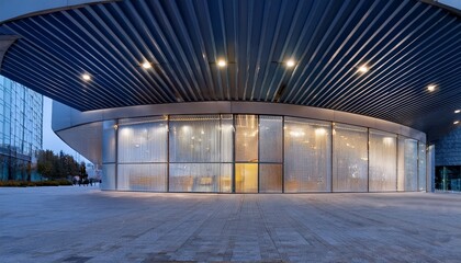 조명으로 반짝이는 백화점 외벽, 고급스럽고 현대적인 디자인의 유리 파사드