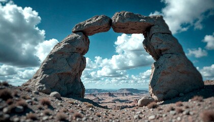 Majestic Natural Arch with Dramatic Clouds and Mountains