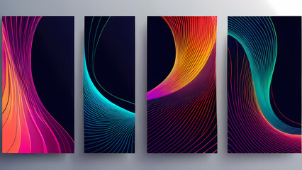 Colorful abstract art featuring dynamic lines and curves displayed in a modern gallery setting Generative AI