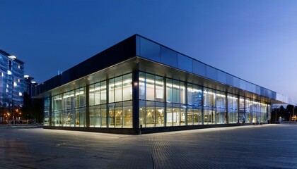 Obraz premium 조명으로 반짝이는 백화점 외벽, 고급스럽고 현대적인 디자인의 유리 파사드