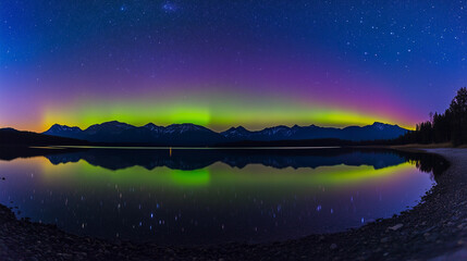 Stunning northern lights creating vibrant, mesmerizing reflections on icy surfaces, inspiring awe and cosmic wonder