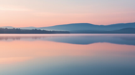 Fototapeta premium Serene Lake at Dawn Bathed in Soft Pastel Colors Reflecting a Beautiful Tranquil Morning Sky