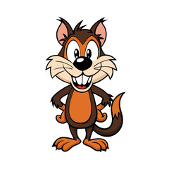 Obraz premium A cartoon cat standing upright with a cheerful grin and playful expression. It has a brown and orange coat, large eyes, and a whimsical tail. 