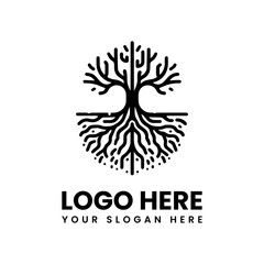 Bold tree of life illustration. Symmetrical nature symbol