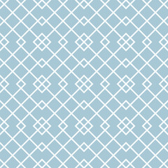 Seamless vector geometric pattern forming intertwined squares on a light blue background