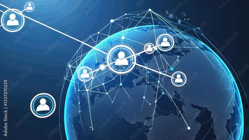 Poster global technology network. interconnected world map, digital interface, global connectivity, futuris
