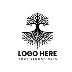 Bold tree of life illustration. Symmetrical nature symbol