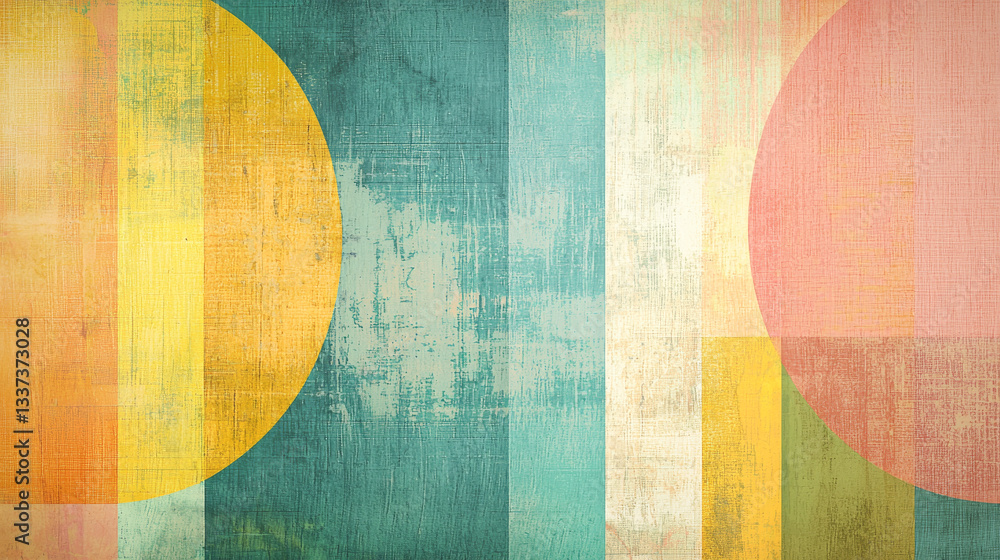Poster vintage inspired abstract background with soft pastel geometric patterns and textured design in mute