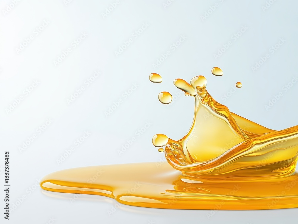 Poster golden liquid splash creating dynamic shapes on a smooth surface, minimalist backdrop