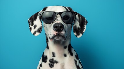 Humorous dog food packaging featuring a stylish dog wearing sunglasses against a bright blue background