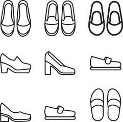 Line icon set Footwear for lady silhouette vector with isolated background 
