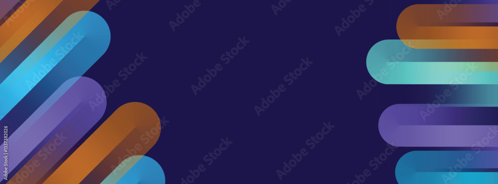 Poster abstract geometric banner with colorful rounded lines on dark background