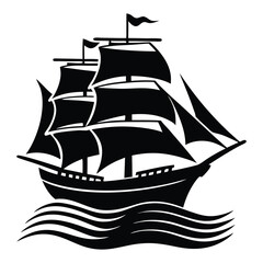 Ship silhouette vector illustration,Sailing Ship silhouette vector illustration