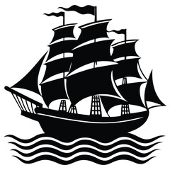 Ship silhouette vector illustration,Sailing Ship silhouette vector illustration