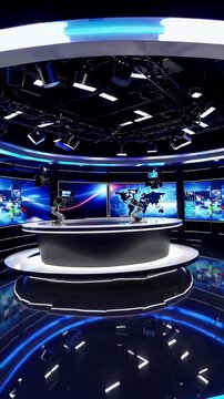 Modern newsroom studio with hightech lighting and dynamic displays