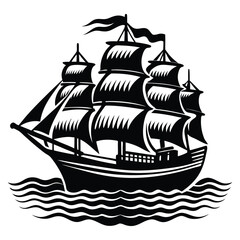 Ship silhouette vector illustration,Sailing Ship silhouette vector illustration