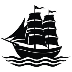 Ship silhouette vector illustration,Sailing Ship silhouette vector illustration