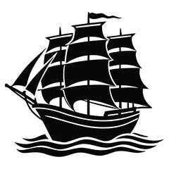 Ship silhouette vector illustration,Sailing Ship silhouette vector illustration