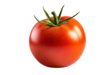 Fresh ripe tomato with stem intact, isolated on transparent background