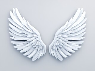 Obraz premium Elegant white angel wings displayed symmetrically against a light background