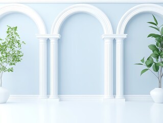 Elegant interior design featuring arched columns and greenery in a serene space
