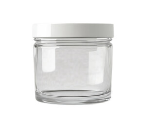 Empty Clear Glass Jar with White Lid on Transparent Background