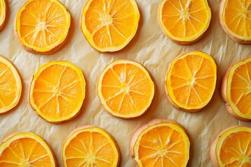 Fototapeta premium Dried Orange Slices on Parchment Paper