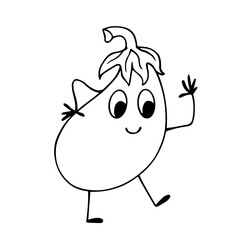 Sketch of funny eggplant vegetable character. Vector graphics.