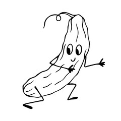 Sketch of funny cucumber vegetable character. Vector graphics.