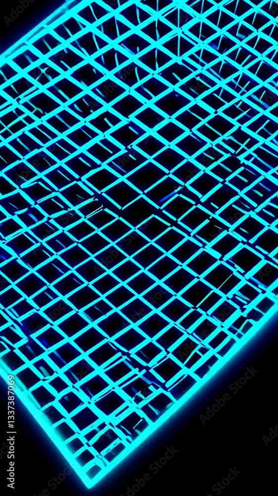 Poster dynamic transition of vibrant neon grids in motion creating mesmerizing geometric patterns