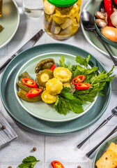 Pickled pattypan squash and cucumber salad with fresh herbs
